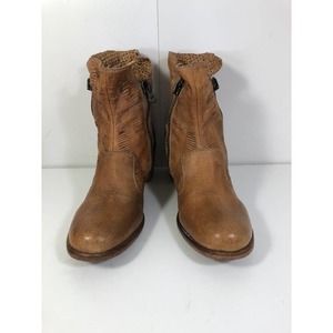 Nylo Leather Block Heels Side Zip Ankle Boot Brown Women's US 8.5